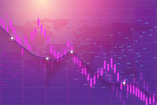 Mercato azionario e borsa. Business Candle stick grafico grafico del mercato azionario trading di investimenti. Dati di borsa. Punto rialzista, Trend del grafico. Illustrazione vettoriale — Vettoriale Stock