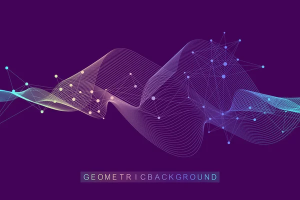 Geometrische grafische Hintergrundmoleküle und Kommunikation. verbundene Linien mit Punkten. Minimalismus chaotische Illustration Hintergrund. Konzept der Naturwissenschaften, Chemie, Biologie, Medizin, Technologievektoren — Stockvektor