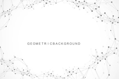 Büyük veri görselleştirmesi. Geometrik soyut arka plan görsel bilgi karmaşıklığı. Fütüristik infographics tasarım. Bağlı çizgi ve nokta, dalga akışı ile teknoloji arka plan. Vektör çizimi