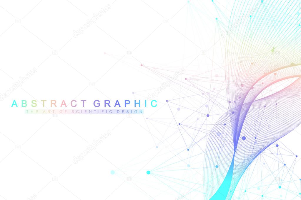 Scientific vector illustration genetic engineering and gene manipulation concept. DNA helix, DNA strand, molecule or atom, neurons. Abstract structure for Science or medical background. Wave flow