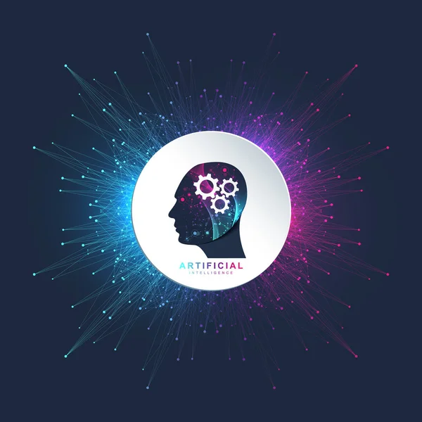 Ícone de vetor de logotipo de inteligência artificial AI banner. Conceito de computação em nuvem. Mineração de dados, rede neural e programação de aprendizado de máquina. Tecnologia futuro conceito de ficção científica Inteligência artificial — Vetor de Stock