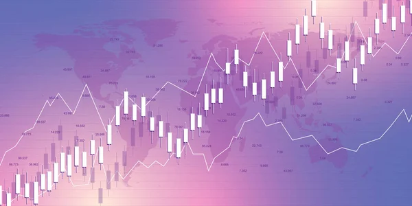 Akciový trh a burza. Obchodní Svíčka tyč graf graf obchodování na akciovém trhu investic. Údaje z burzy. Kravina, Trend grafu. Vektorová ilustrace — Stockový vektor