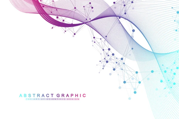 Wetenschappelijke vector illustratie gentechnologie en gene manipulatie concept. DNA-helix, bundel van Dna, molecuul of het Atoom, neuronen. Abstracte structuur voor wetenschap of medische achtergrond. Golf stroom — Stockvector