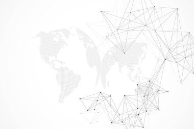 Büyük veri görselleştirmesi. Geometrik soyut arka plan görsel bilgi karmaşıklığı. Fütüristik infographics tasarım. Bağlı çizgi ve nokta, dalga akışı ile teknoloji arka plan. Vektör çizimi