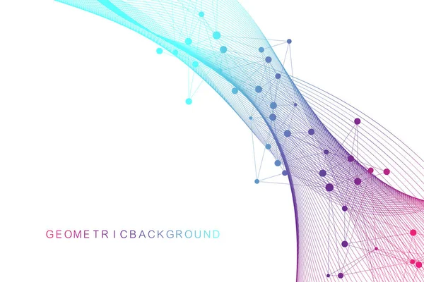 Grande visualização de dados genômicos. Hélice de ADN, cadeia de ADN, teste de ADN. Molécula ou átomo, neurónios. Estrutura abstrata para ciência ou formação médica, banner —  Vetores de Stock