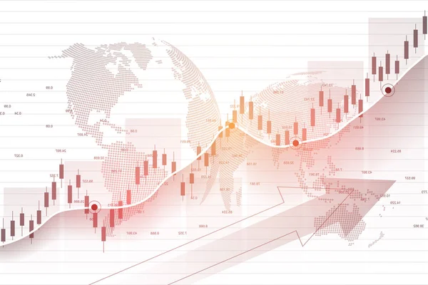 Börse und Börse. Geschäft Candle-Stick-Diagramm des Aktienmarkthandels. Börsendaten. Bullischer Punkt, Trend der Graphik. Vektorillustration — Stockvektor