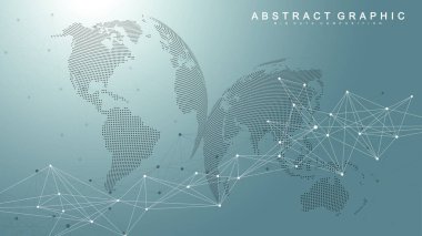 Bağlı çizgiler ve noktalarla Geometrik soyut arkaplan. Dalga akışı. Molekül ve iletişim geçmişi. Tasarımınız için grafiksel arkaplan. Vektör illüstrasyonu
