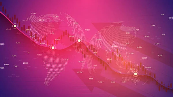 Börse und Börse. Geschäft Candle-Stick-Diagramm des Aktienmarkthandels. Börsendaten. Bullischer Punkt, Trend der Graphik. Vektorillustration — Stockvektor