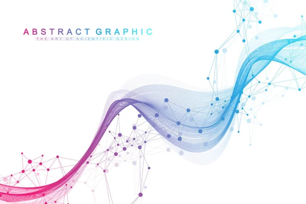 Geometric abstract background with connected lines and dots. Connectivity flow point. Molecule and communication background. Graphic connection background for your design. Vector illustration. — Stock Vector