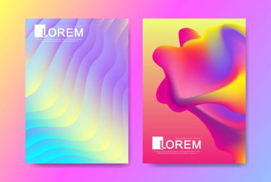 Vektör tasarım şablonu, soyut sıvı şekilleri, boya sıçramaları, mürekkep damlaları olan modaya uygun renkler. Fütürist posterler, afişler, broşürler, broşürler ve kapak tasarımları. Soyut sıvı 3D şekil.