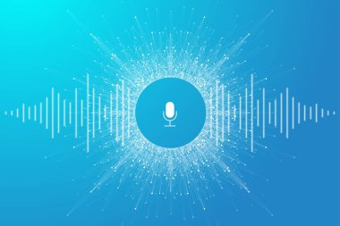 Ses asistanı konsepti. Vektör ses dalgası. Ses ve ses tanıma dalgası akış arkaplanı. Kişisel asistan ve ses tanıma konsepti vektör çizimi.