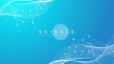 Büyük Genomik Veri Görselleştirme. DNA sarmalı, DNA ipliği, DNA testi. CRISPR CAS9 - Genetik mühendisliği. Molekül ya da atom, nöronlar. Bilim veya tıbbi geçmiş için soyut yapı, afiş. Dalga akışı.