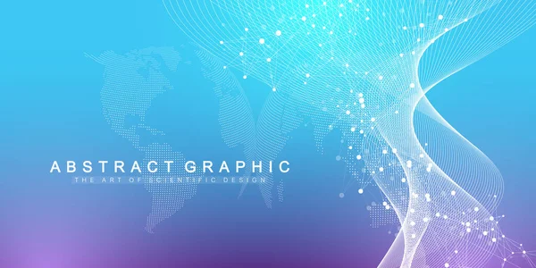 Big Genomic Data Visualization. Hélice ADN, brin ADN, test ADN. CRISPR CAS9 - Génie génétique. Molécule ou atome, neurones. Structure abstraite pour la science ou le contexte médical, bannière. Flux d'ondes. — Image vectorielle