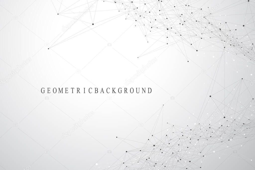 Geometric abstract background with connected lines and dots. Connectivity flow point. Molecule and communication background. Graphic connection background for your design. Vector illustration.