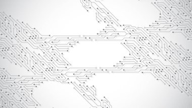Devre kartı elektronik elementli bilgisayar ana kartı vektör arkaplanı. Bilgisayar teknolojisi için elektronik doku, mühendislik konsepti. Ana kart bilgisayarı soyut illüstrasyon oluşturdu