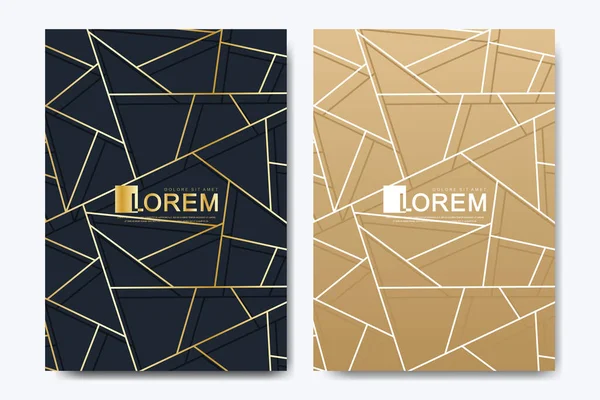 Modern vector template for brochure, leaflet, flyer, advert, cover, magazine or annual report in the A4 size. Golden company style for brandbook and guideline. Art deco style. — Stock Vector