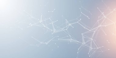 Soyut teknoloji ağ bağlantı noktaları. Dijital teknoloji ve büyük veri analiz geçmişi. Pleksus çizgileri olan beyaz bir arka plan. Soyut ağ ile Geometrik arkaplan.