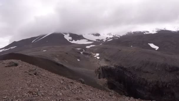 Kamchatka Mutnovsky Volcanes Vista General Otoño Nieve Cima — Vídeos de Stock