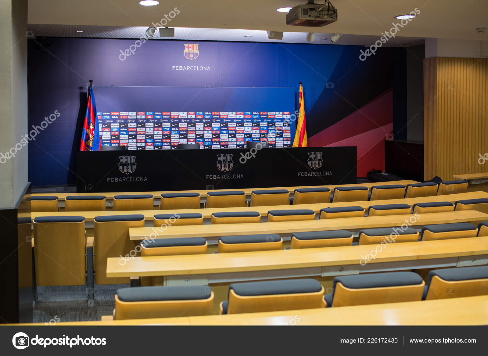 Press conference room in the Football Club Barcelona stadium Stock Photo -  Alamy