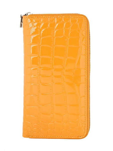 Een Luxe Lederen Oranje Tas Geïsoleerd Wit — Stockfoto