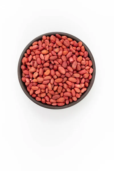 Raw Peanuts Bowl White Background Top View — Stock Photo, Image