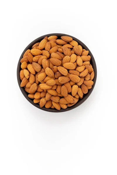 Raw Almonds Nuts Bowl White Background Top View — Stock Photo, Image