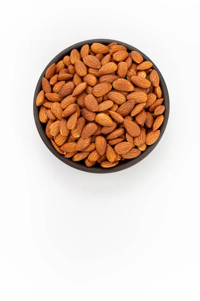 Roasted Almonds Nuts Bowl White Background Top View — Stock Photo, Image