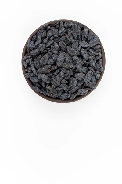 Black Raisins Bowl White Background Top View — Stock Photo, Image