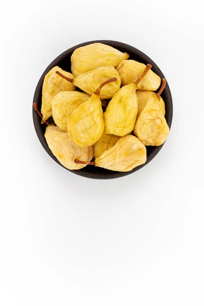 Dried Pears Bowl White Background Top View — Stock Photo, Image