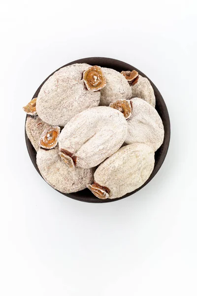 Dried Persimmon Bowl White Background Top View — Stock Photo, Image