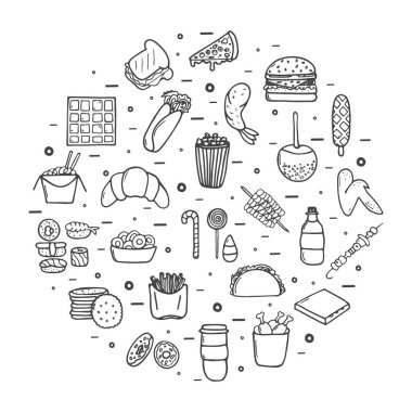 Gıda Icons set hızlı, yapılmış tarzı el