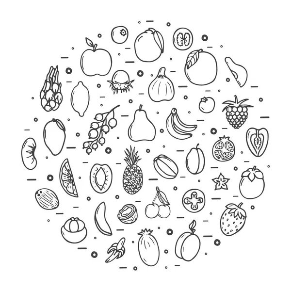 大きな果物アイコン設定、手の描画スタイル — ストックベクタ