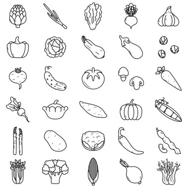 Büyük sebze Icons set, düz stil vektör