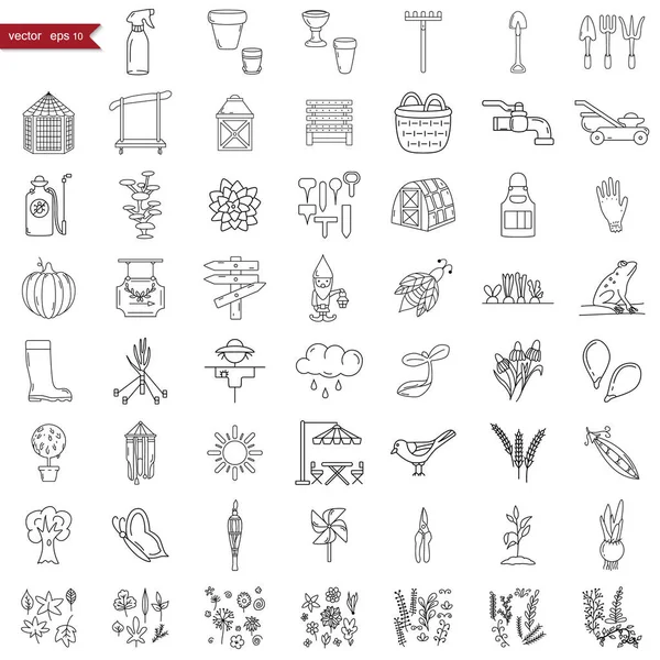 Conjunto de iconos de jardín, gran conjunto de vectores lindo Vectores de stock libres de derechos