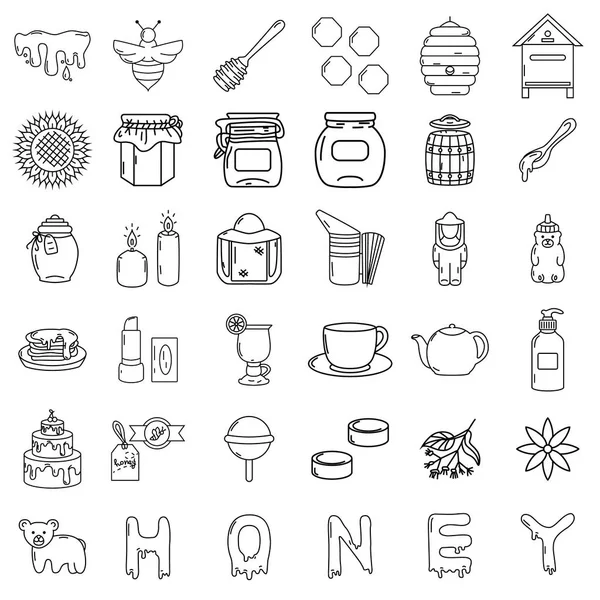 Iconos de miel, gran conjunto, estilo dibujado a mano — Vector de stock