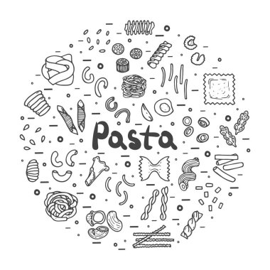 Makarna simgeler büyük ayarla, çizilmiş tarzı el