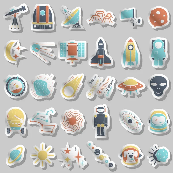 Space Icons Set, flacher, handgezeichneter Stil — Stockvektor