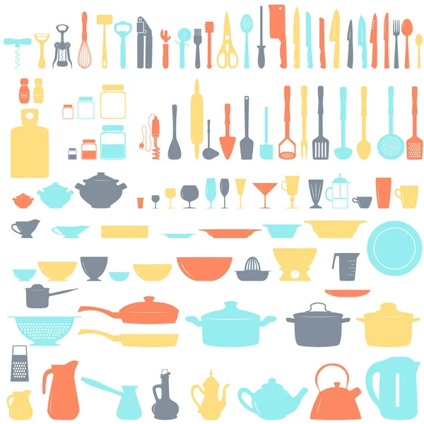 Set de utensilios de cocina, estilo iconos planos Gráficos vectoriales