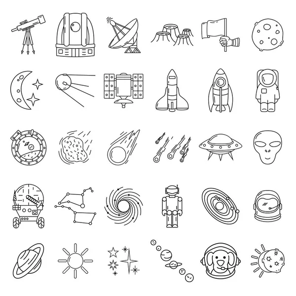 Conjunto de iconos de espacio, estilo plano dibujado a mano — Vector de stock