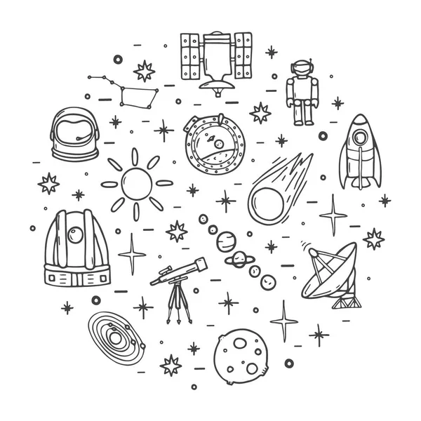 Space Icons großes Set, handgezeichneter Stil — Stockvektor