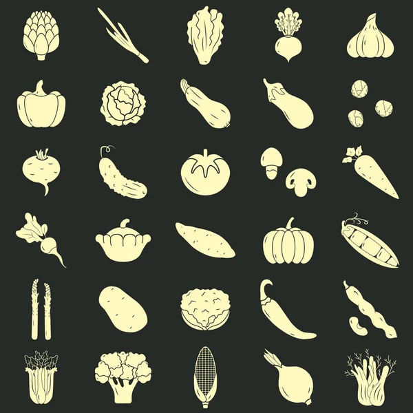 Conjunto de iconos de verduras grandes, vector de estilo plano Ilustración de stock