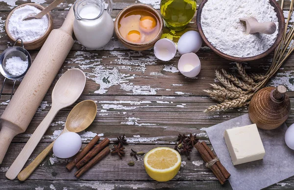 Conjunto Productos Naturales Para Preparación Galletas Caseras Harina Mantequilla Azúcar — Foto de Stock