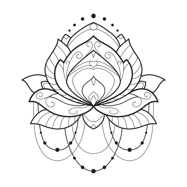 Монохромная Геометрическая Векторная Иллюстрация Цветка Лотоса Выделена Белом Фоне Симметричный — стоковый вектор