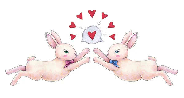 Schöne Rosa Animation Kaninchen Hase Mit Einer Verbeugung Der Liebe — Stockfoto