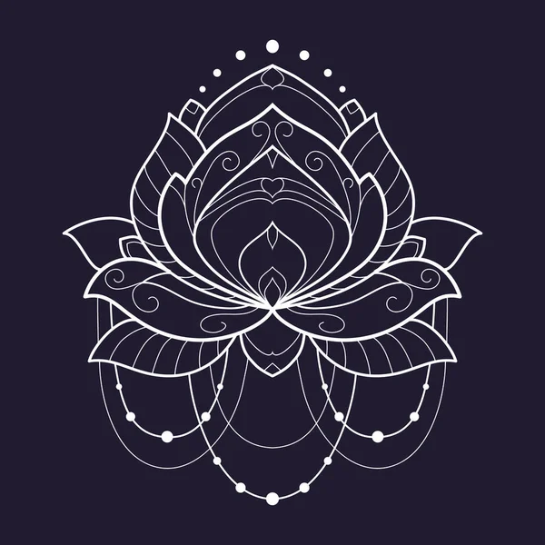 Lotus Flower Bílé Geometrické Vektorové Ilustrace Izolovaná Modrém Pozadí Symetrický — Stockový vektor