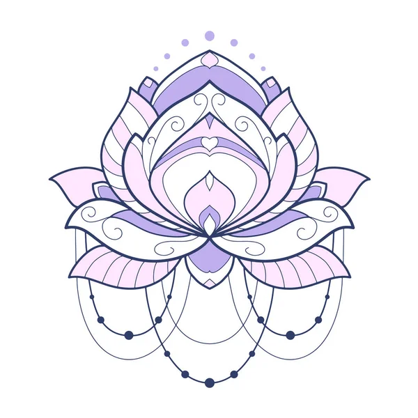 Rosa Lotus Blomma Geometriska Vektorillustration Isolerade Vit Bakgrund Symmetrisk Dekorativa — Stock vektor