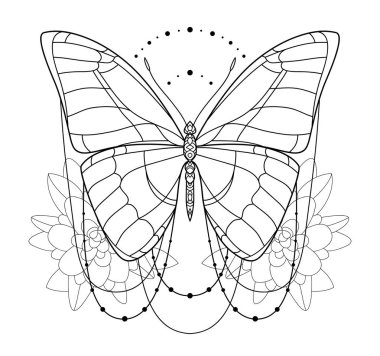 Güzel kelebek simgesi. Tek renkli vektör çizim beyaz bir arka plan üzerinde izole. Böcekler sanat. Tasarım ile dekoratif öğe.