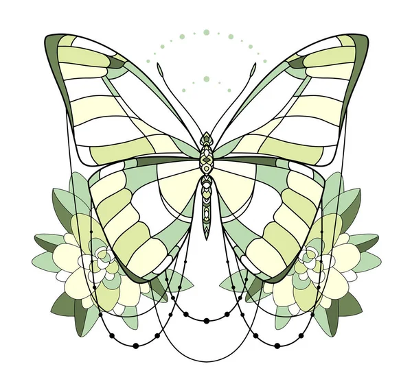 Bella Icona Farfalla Verde Illustrazione Vettoriale Isolata Uno Sfondo Bianco — Vettoriale Stock