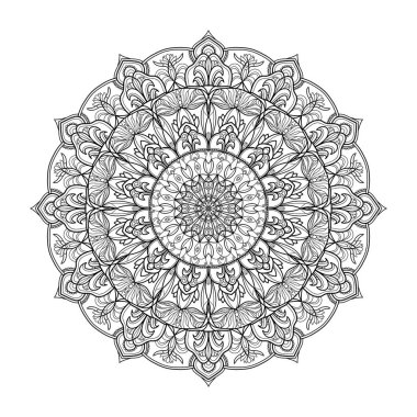 Tek renkli geometrik vektör mandala beyaz bir arka plan üzerinde izole. Dekoratif unsur tasarım mehndi için Doğu motifleri ile. Yorum-in belgili tanımlık sayfa boyama için