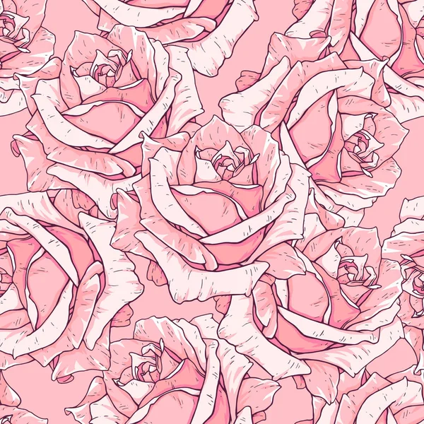 ピンクのバラのシームレスな背景を描画します 花図正面図 生地の設計のためのロマンチックなスタイルでのパターン — ストック写真